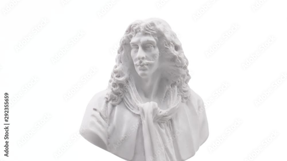 Old roman white marble statue rotating against a white background. Closeup shot Old roman white marble statue rotating against a white background. Closeup shot