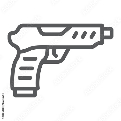 Pistol line icon, army and military, gun sign, vector graphics, a linear pattern on a white background.