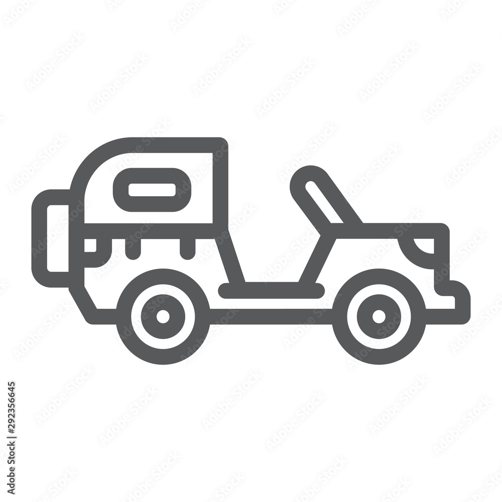 Army vehicle line icon, army and transport, military car sign, vector graphics, a linear pattern on a white background.