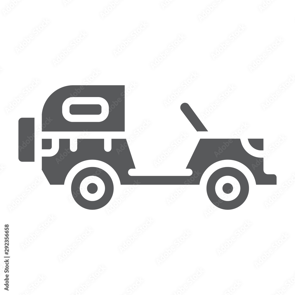 Army vehicle glyph icon, army and transport, military car sign, vector graphics, a solid pattern on a white background.