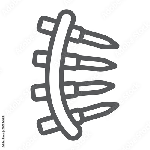 Bullet belt line icon, army and military, machine gun belt sign, vector graphics, a linear pattern on a white background.