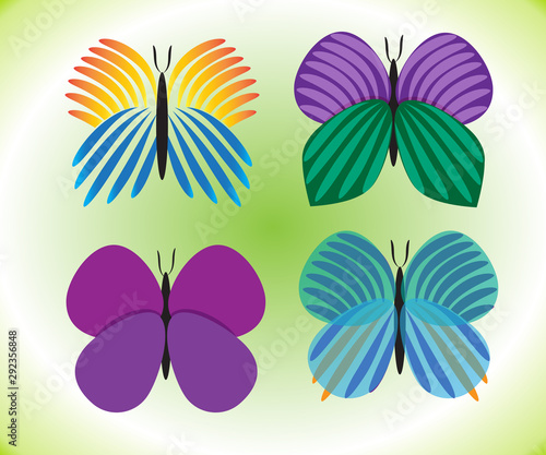 Butterflies set with four beautiful butterflies logo vector