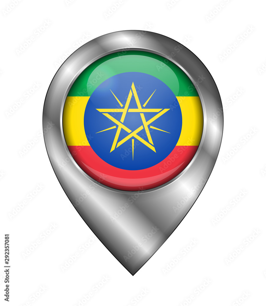 Flag of Ethiopia. Vector Sign and Icon. Location Symbol Shape. Silver Flag of Ethiopia. Vector Sign and Icon. Location Symbol Shape. Silver