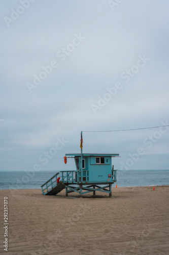 The beautiful blue lifeguard house on the coast of Malibu, California. United States © unai
