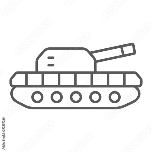 Army tank thin line icon, army and force, armature sign, vector graphics, a linear pattern on a white background.