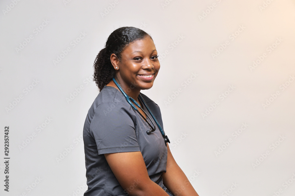 Portrait of a female healthcare professional, photo of a woman nurse against a white background with copy space Portrait of a female healthcare professional, photo of a woman nurse against a white background with copy space