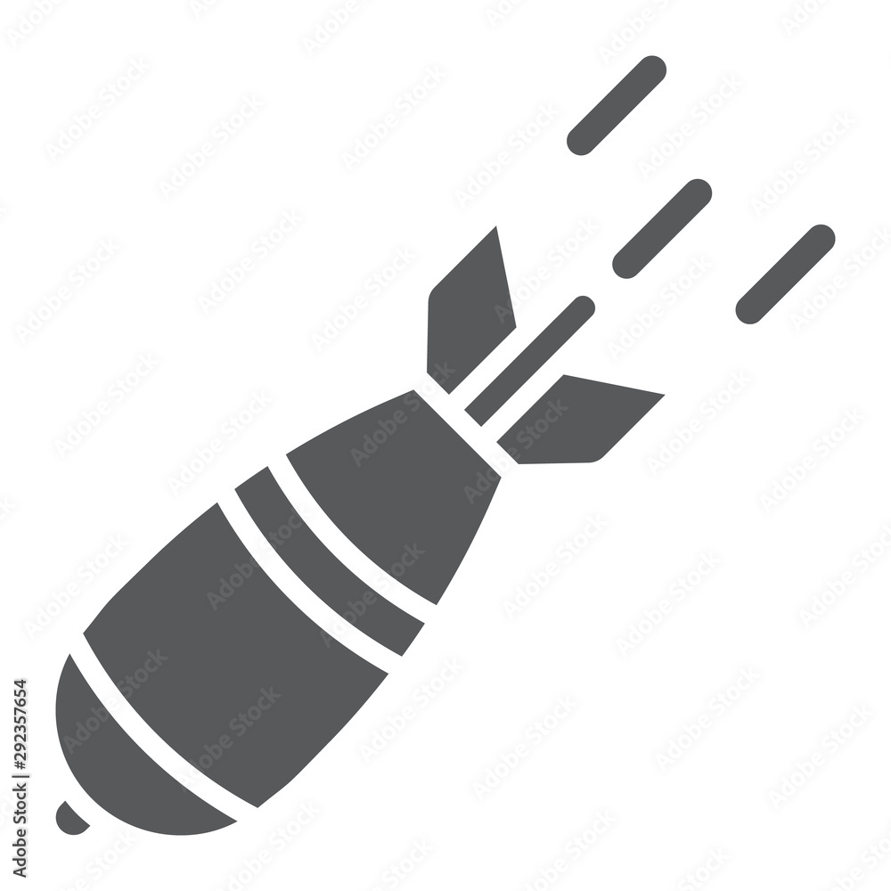 Atomic bomb glyph icon, army and military, rocket bomb sign, vector graphics, a solid pattern on a white background. Atomic bomb glyph icon, army and military, rocket bomb sign, vector graphics, a solid pattern on a white background.