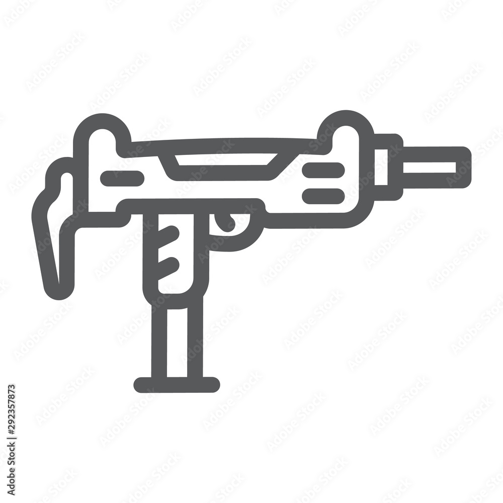 Uzi gun line icon, army and military, gun machine sign, vector graphics, a linear pattern on a white background. Uzi gun line icon, army and military, gun machine sign, vector graphics, a linear pattern on a white background.