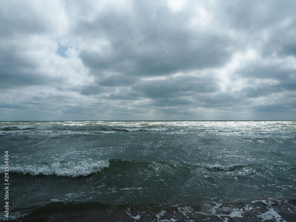 Stormy sea and waves are coming ashore