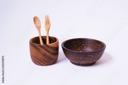 Glass bowl with spoon made of wood