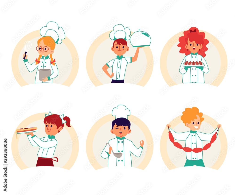Children the chefs cooking or preparing food flat vector illustration isolated. Children the chefs cooking or preparing food flat vector illustration isolated.