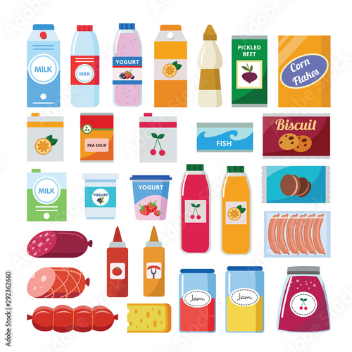 Large assortment and choice of grocery store and supermarket with food and product.
