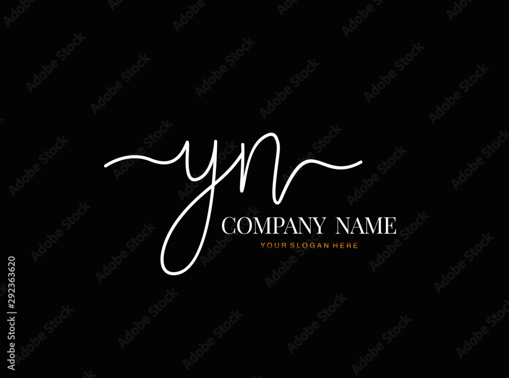Y N YN Initial handwriting logo design with circle. Beautyful design handwritten logo for fashion, team, wedding, luxury logo. - obrazy, fototapety, plakaty 