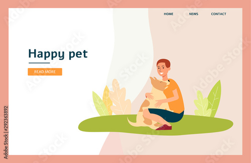 Landing page for vet clinic or pet shop with characters flat vector illustration.