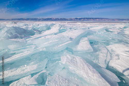 View of ice surface of Baikal lake in winter