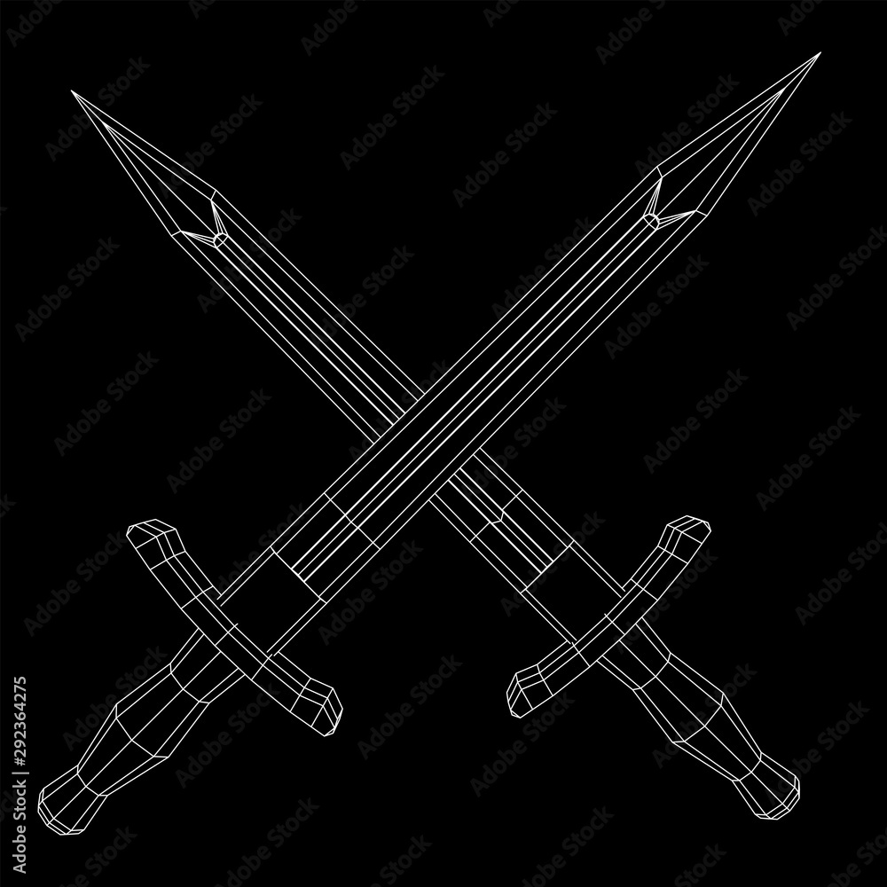 Blade sword or knife bayonet. Model wireframe low poly mesh vector illustration