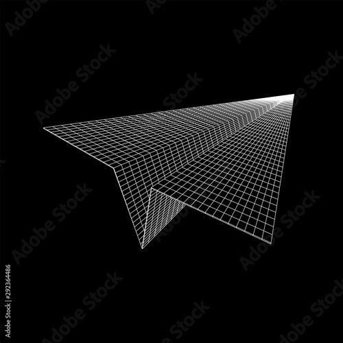 Paper plane flying. Abstract image of a aircraft origami. Wireframe low poly mesh vector illustration