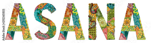 Word ASANA. Vector zentangle object for decoration