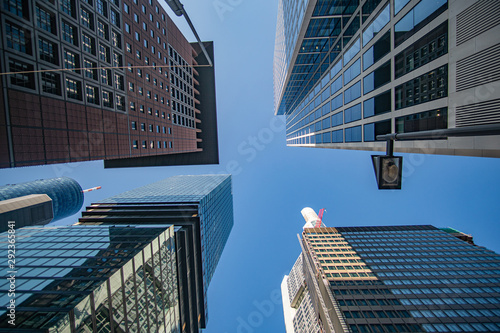 Frankfurt Skyscraper Omni Tower, Japan Center, Commerbank Tower and Taunusturm from below photo