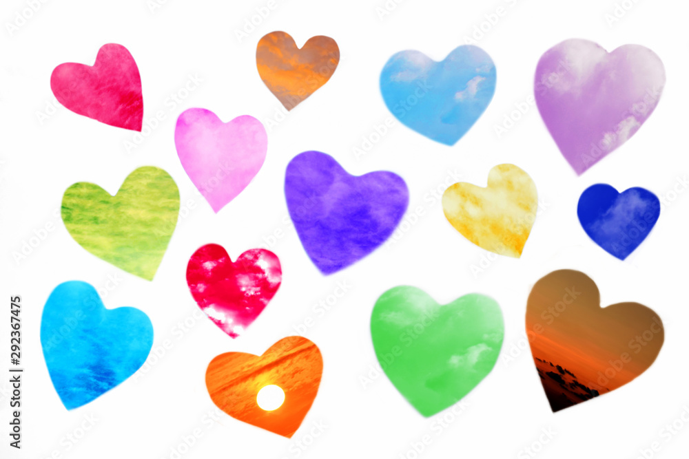 Soft blur colorful heart shaped isolated on white background