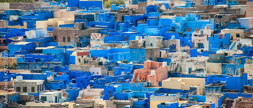 View of the blue houses in the old town of Jodhpur, India's Blue City, a famous tourist destination in Rajasthan and a Unesco World Heritage Site © Niccolo