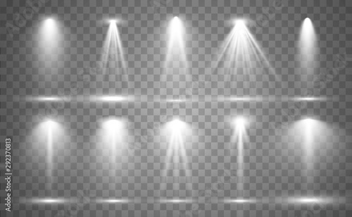 Searchlight collection for stage lighting, light transparent effects. Bright beautiful lighting with spotlights.