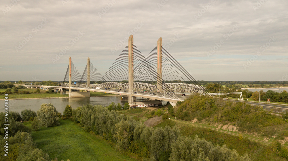 Fototapeta premium Martinus Nijhoff bridge and railway bridge Aerial in the Netherlands