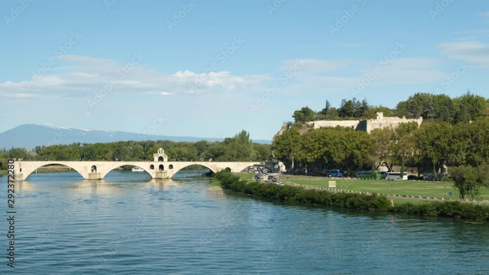 Avignon France skyline with bridge and pope's palace famous landmark over Rhone river 4k 50fps footage Avignon France skyline with bridge and pope's palace famous landmark over Rhone river 4k 50fps footage