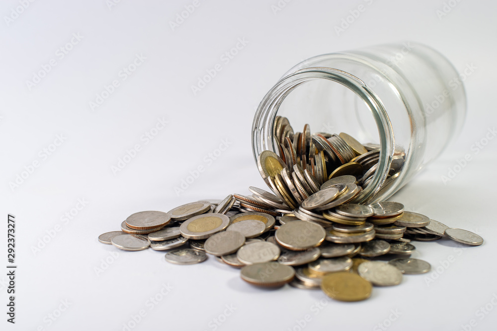 Saving money, saving money for the future ahead of life. And silver on a white background Saving money, saving money for the future ahead of life. And silver on a white background