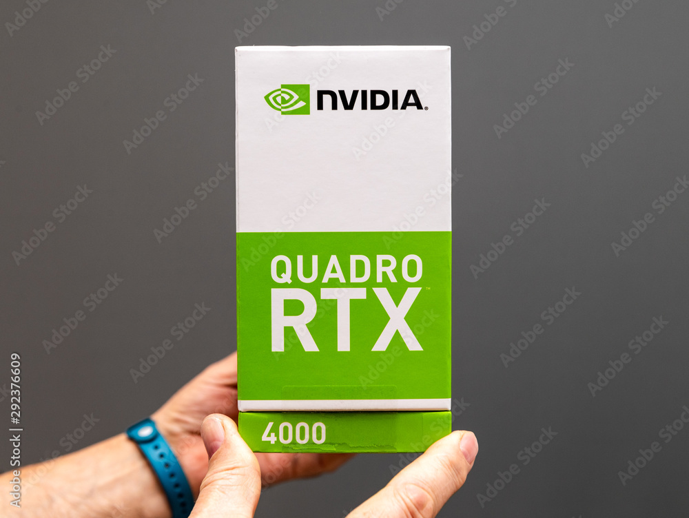 Paris France - Mar 28 2019: Senior man showing cardboard boxes before  unboxing of Nvidia Quadro RTX 4000 workstation GPU best features for CGi  and architects Stock Photo | Adobe Stock