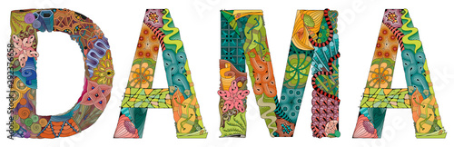 Word DAMA. Vector zentangle object for decoration