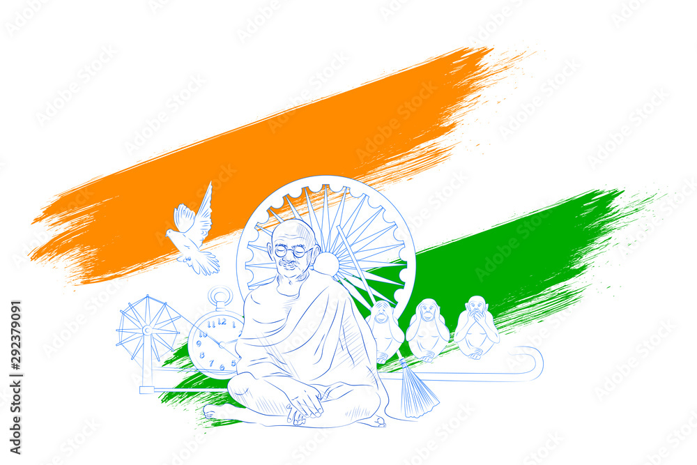 illustration of Tricolor India background with Nation Hero and Freedom  Fighter Mahatma Gandhi for Independence Day or Gandhi Jayanti Stock  Illustration | Adobe Stock