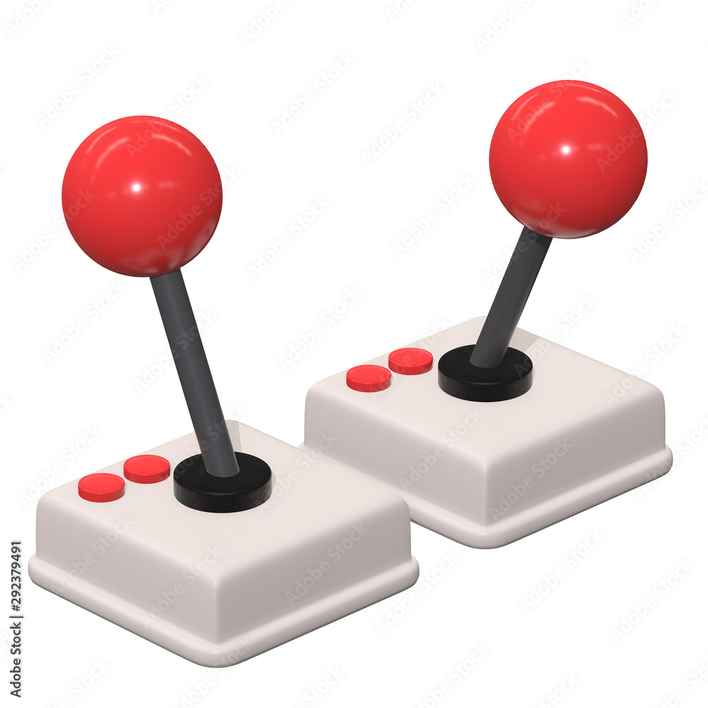Retro video game controller gamepad joystick. 3d render illustration isolated on white background Retro video game controller gamepad joystick. 3d render illustration isolated on white background
