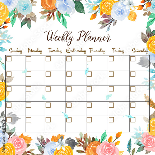 student weekly planner with colorful flowers