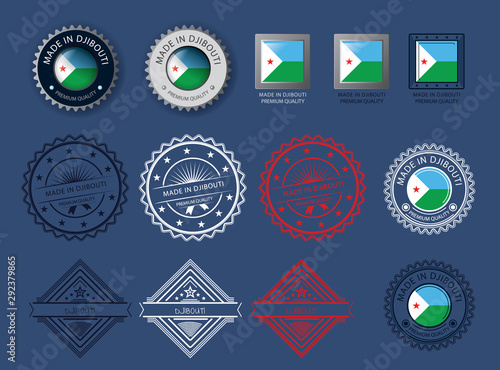  Made in Djibouti seal, Djiboutian flag and color --Vector Art--
