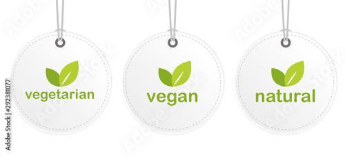 vegetarian vegan natural white hanging label vector illustration EPS10