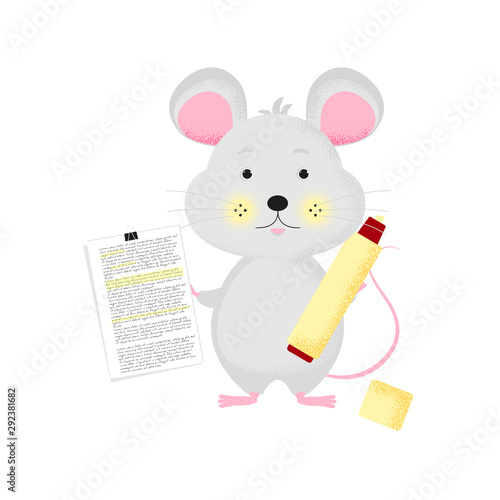 Isolated cute cartoon Mouse with yellow marker