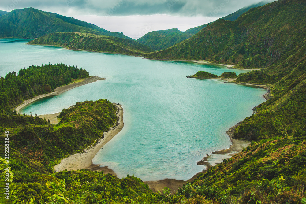 Naklejka premium beautiful view of Lagoa do Fogo lake on the island of Sao Miguel, Azores, Portugal