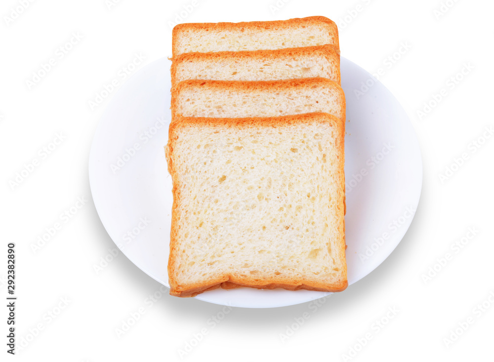 Slice of Bread in the Plate Isolated on White Background