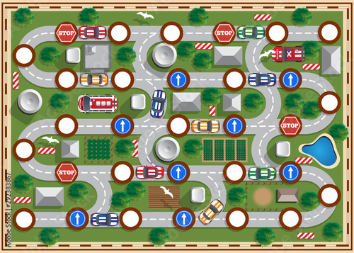 Car Racing. Board game. View from above. Vector illustration.