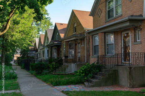 Row of Similar Old Brick Homes in Logan Square Chicago
