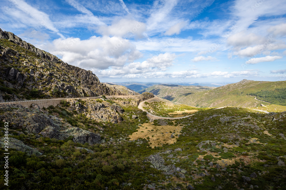 Snake shaped road to the top of the mountain at Serra da Estrela