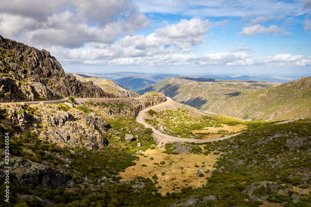 Snake shaped road to the top of the mountain at Serra da Estrela