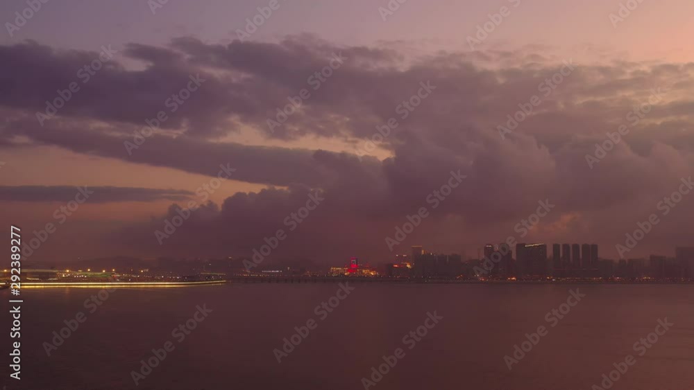 sunset sky night illumination macau city bay aerial panorama 4k china sunset sky night illumination macau city bay aerial panorama 4k china