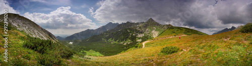 Panorama Przełęcz pod Kopą - Widok na Kopę Bielską, Tatry Wysokie, Jagnięcy Szczyt i Tatry Bielskie