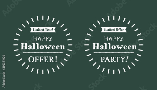 「ハロウィン」用手描き風販促素材セット：黒板・チョーク風シンプル「ハロウィンオファー＆パーティ」〔英語版）