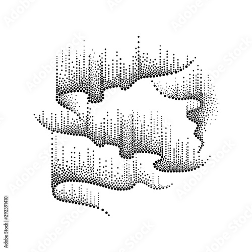 Dotted swirls of northern or polar light in black isolated on white background. 