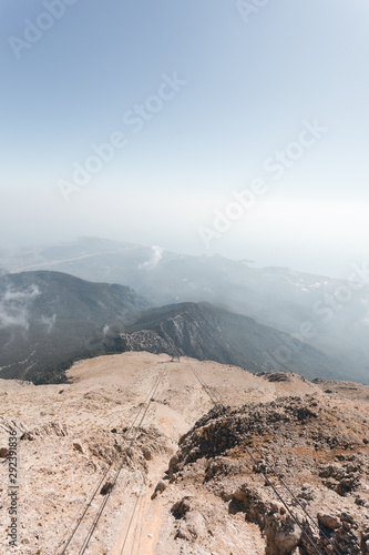 Panoramic view of Taurus Mountains with Olympos Teleferik cable cars in Kemer, Turkey