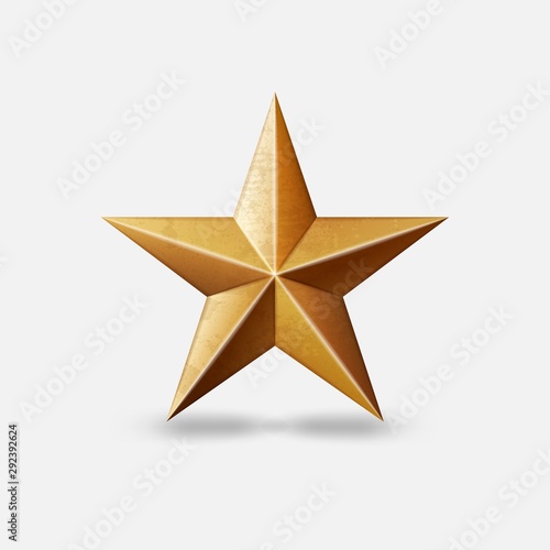 Gold metallic star symbol on white background