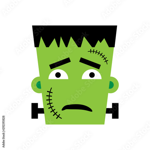 Halloween Frankenstein Vector illustration. Sad Frankenstein Day. Illustration for kids, card Halloween, print.